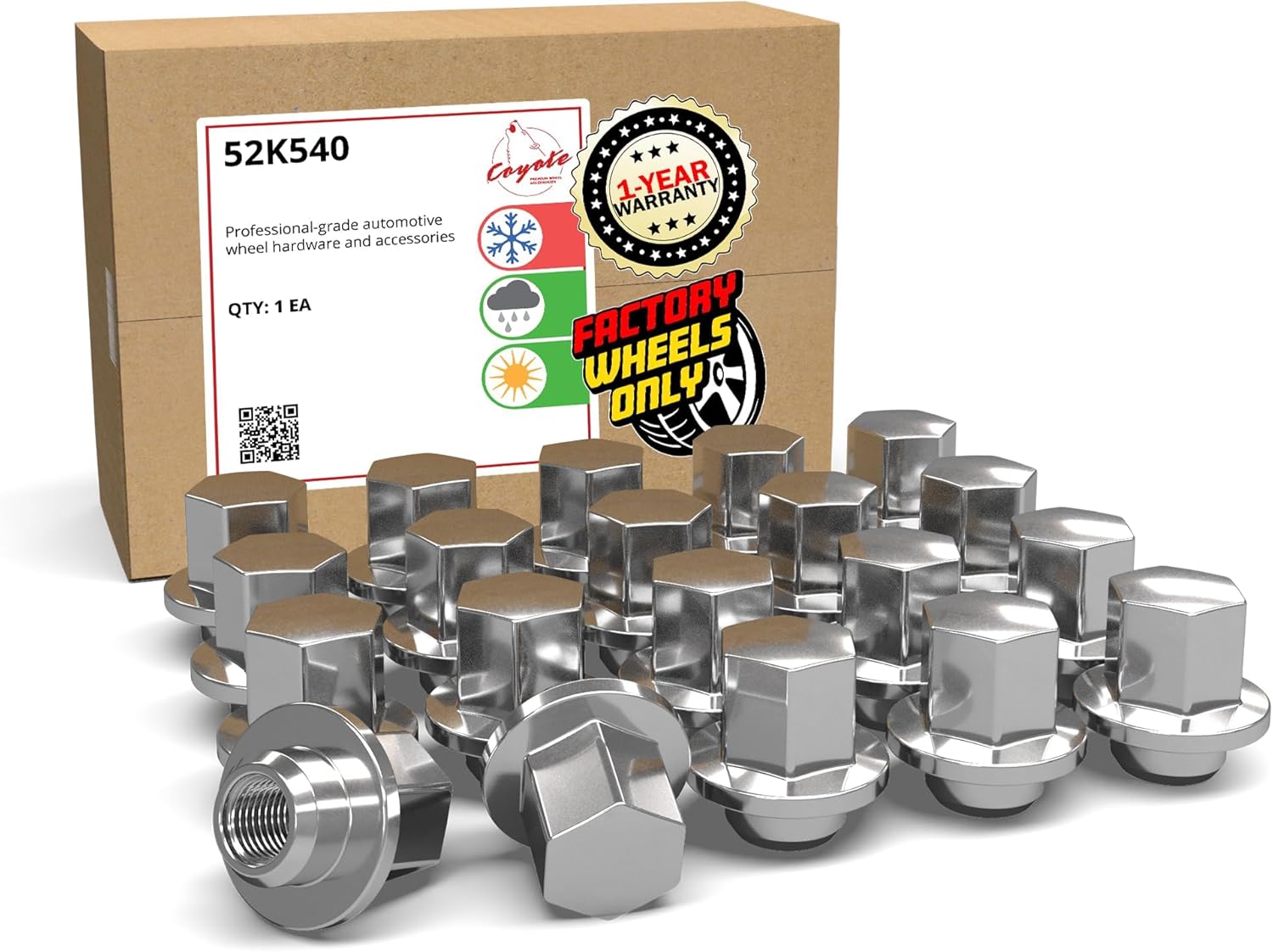 Wheel Accessories Parts 20 Pcs 7/16"-20 Thread OEM Style Lug Nuts 1.21" Long Chrome 3/4" 19mm Hex Fits Chevrolet Camaro Corvette｜ Pontiac Firebird 371674 ｜ 611-248