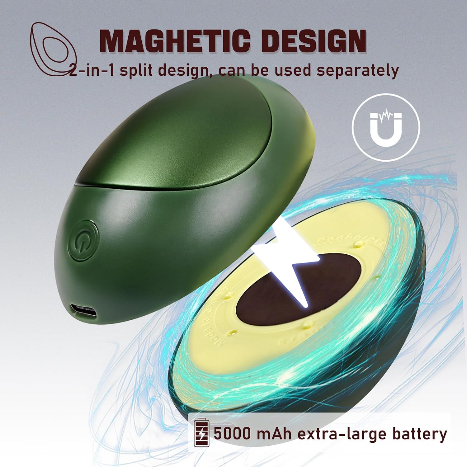 Hand Warmers Rechargeable 2 Pack, 5000mAh Avocados Shape Electric Hand Warmer, Reusable Pocket Size Hand Warmers, Hot Hands Gifts for Women, Men, Fishing, Camping Hunting (Avocado)