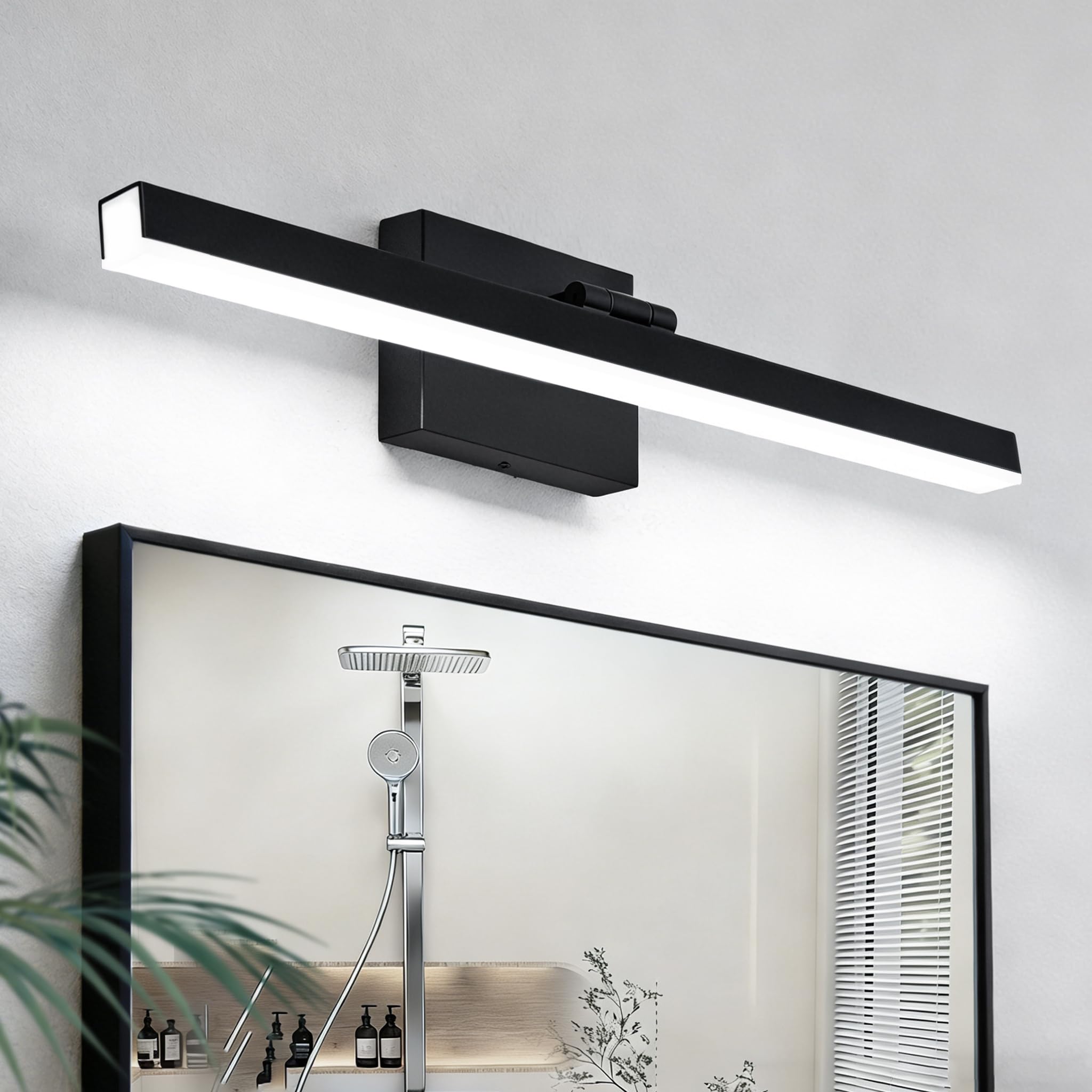 izorro modern bathroom vanity light 24 inch, rotatable, 16w dimmable led bathroom light fixture over mirror, black vanity light bar (cool white 6000k)