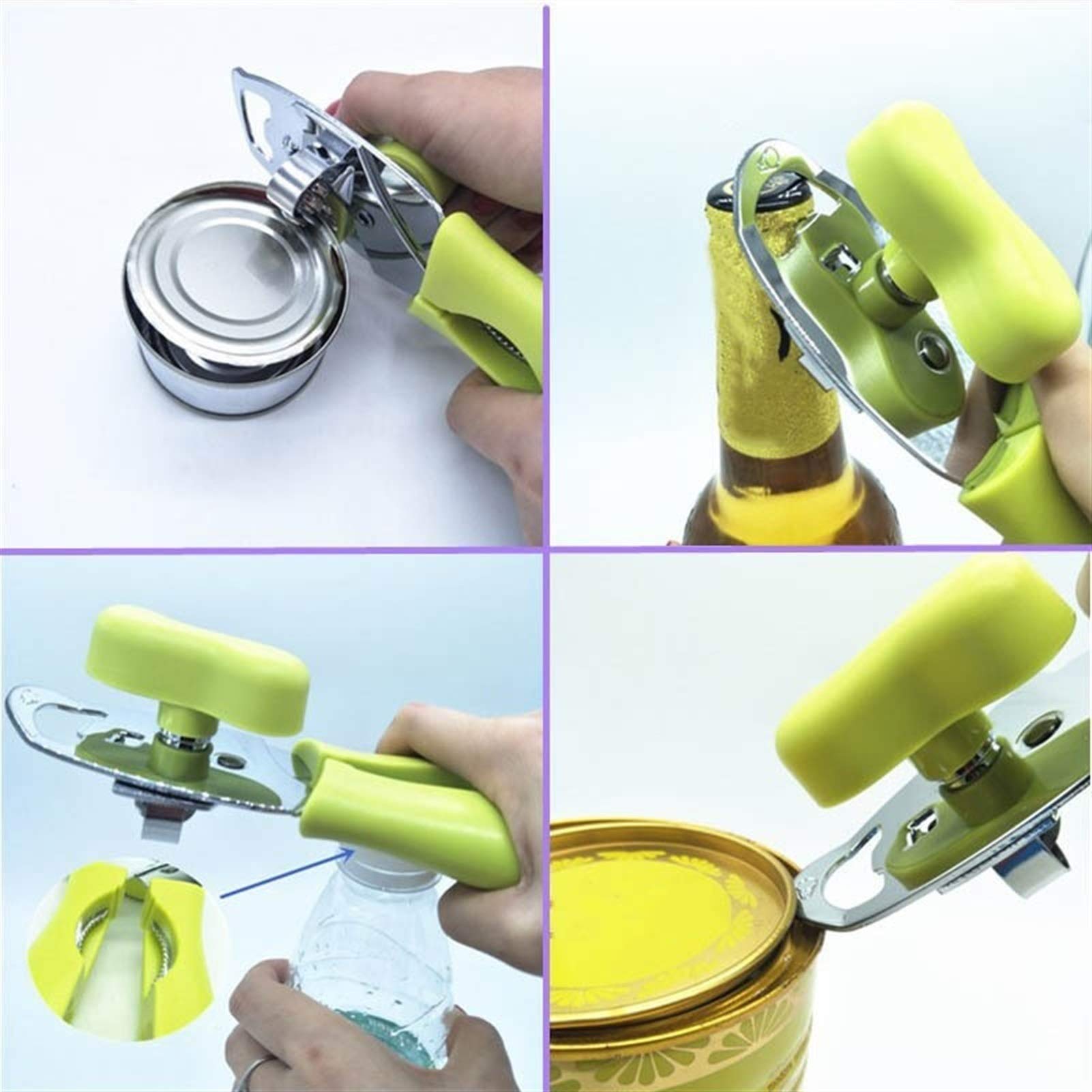 4 in 1 apriscatole Multifunzione Portatile Manuale in Metallo Manico Antiscivolo apribottiglie Accessori Bar per Feste utensile da Cucina Durevole, apribottiglie