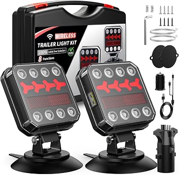 Wireless Bluetooth Magnetic Trailer Lights, Fast Charging LED Trailer Light Kits, IP65 Waterproof10H Battery 100FT Range for Trailer,Truck, RV, Camper,Boat Brake,Turn,Reverse & Hazard Safety Lights