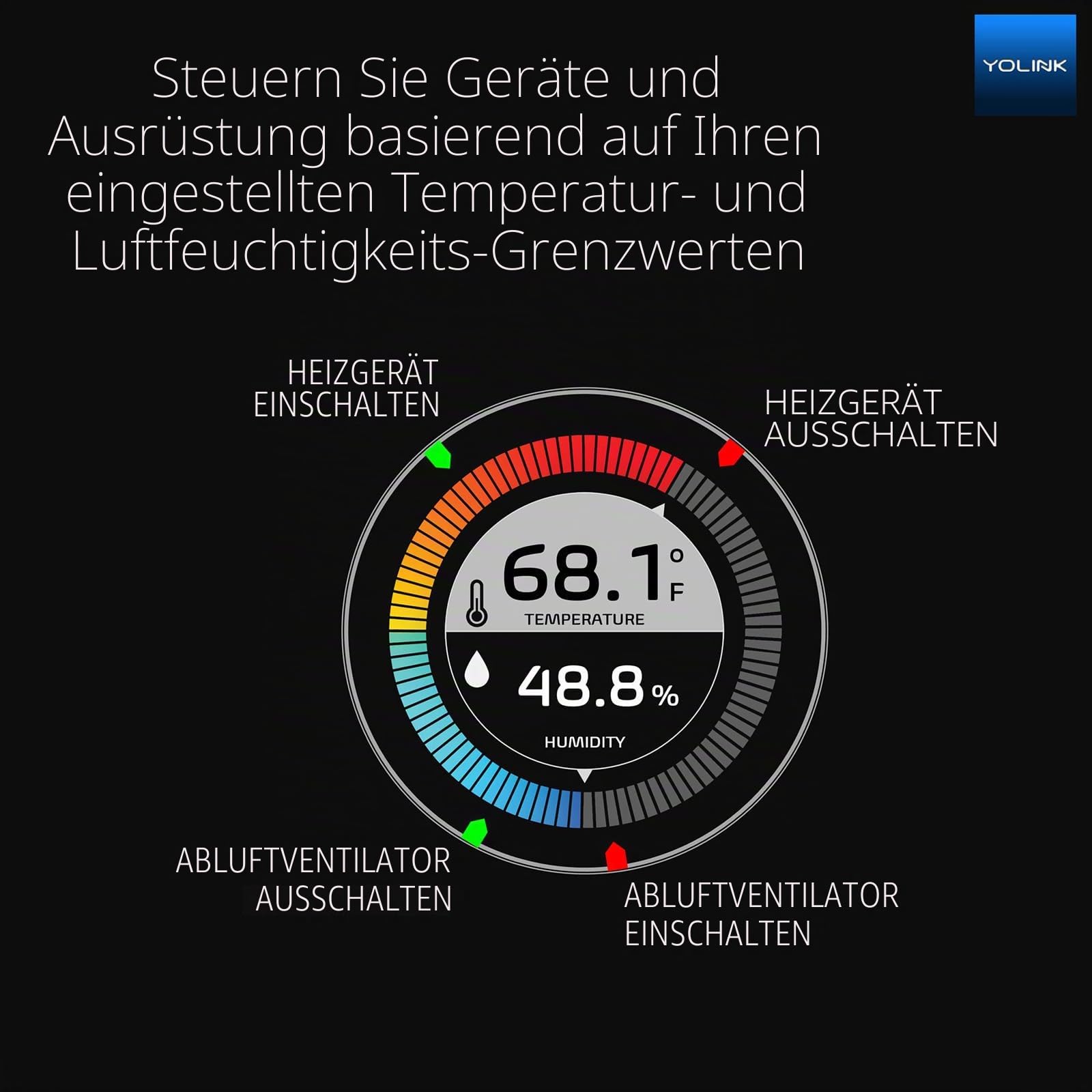 YoLink Intelligenter kabelloser Temperatur- und Feuchtigkeitssensor, breiter Temperaturbereich (-22 bis 158 Grad) für Gefrierschrank, Kühlschrank, Gewächshaus