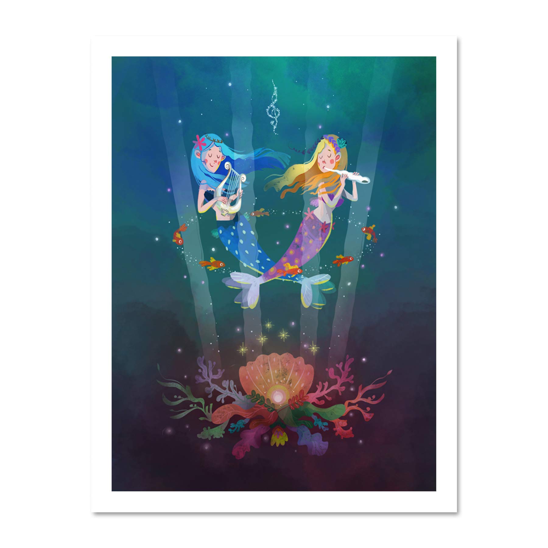 Wee Blue Coo Mermaids Kids Music Art Large Framed Art Print Poster Wall Decor 18x24 inch