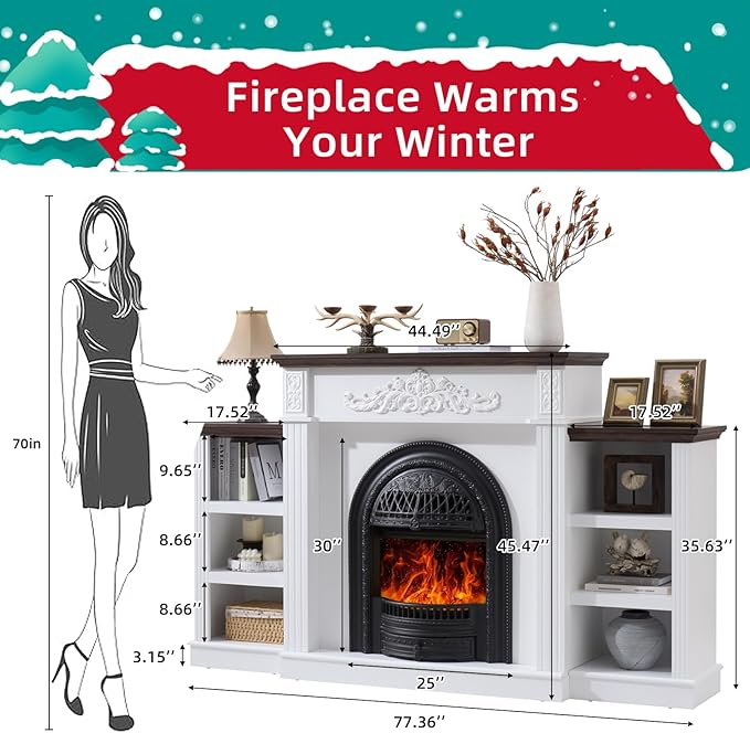 Chimenea eléctrica 78" con manto rústico y estante para TV miniatura 2