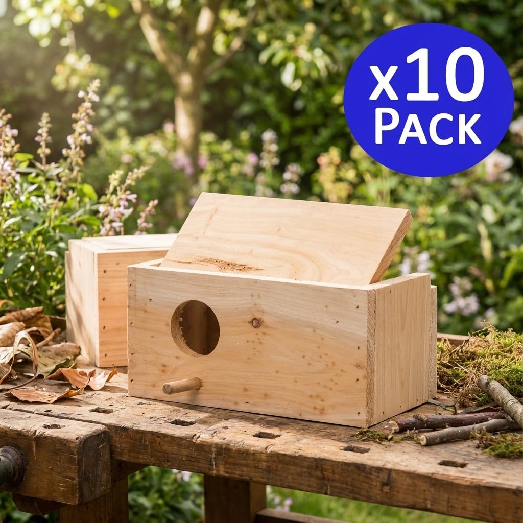 Suinga Pack 10 Nido Jaula de Madera para Pájaro, 20x10x10 cm - Nido de Madera para Pájaros Aves