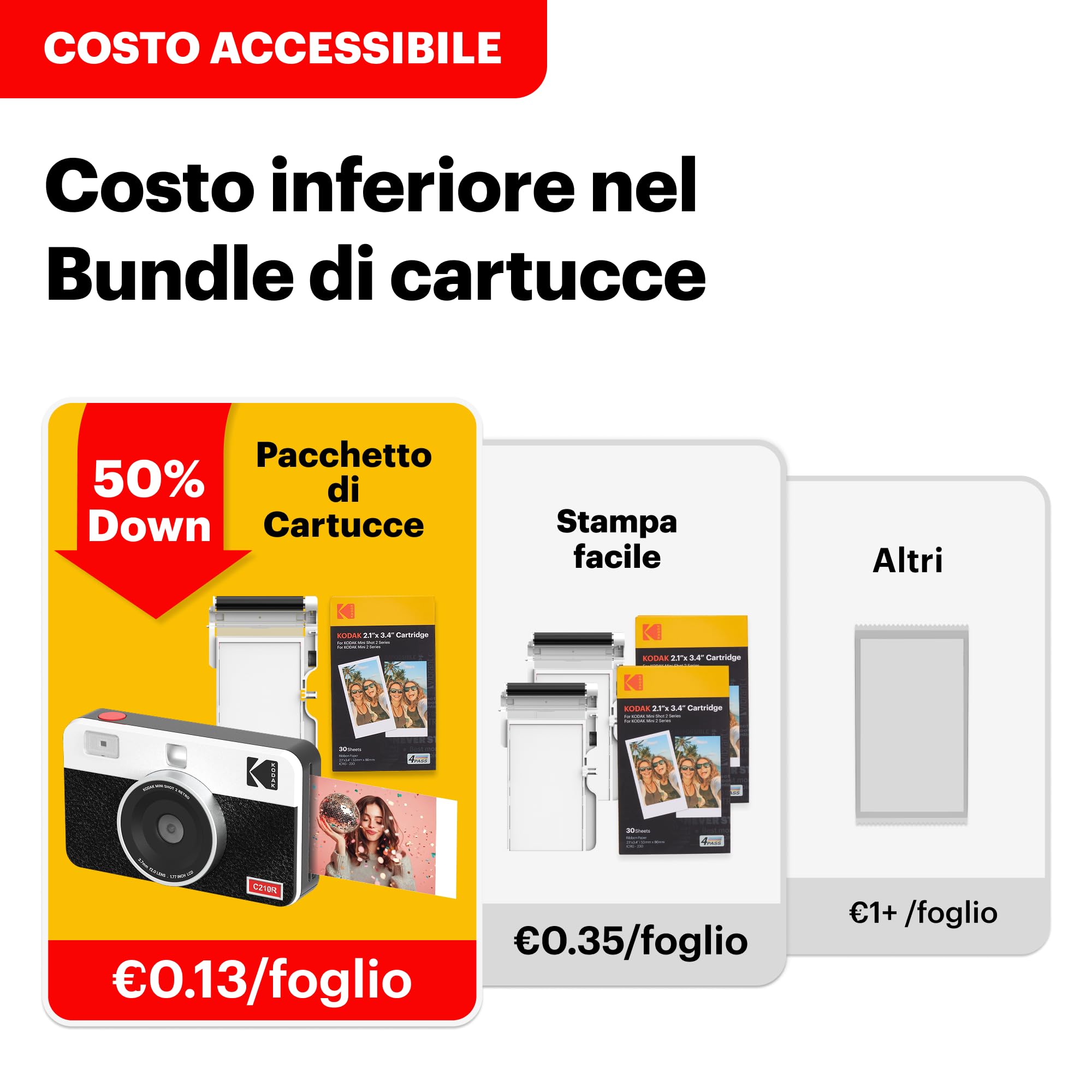 KODAK Mini Shot 2 Retro 4PASS 2-in-1 Fotocamera Istantanea & Stampante Fotografica (5.3x8.6cm) + 8 Fogli, Giallo