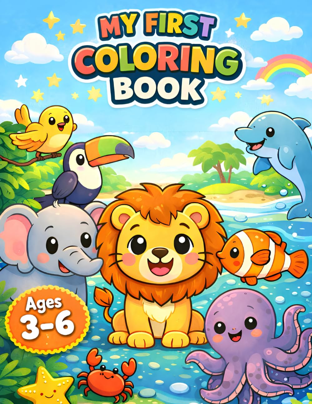 Colourful Animals: Fun Coloring Book for Kids Aged 3 to 6: Fun and Easy Coloring pages for Toddlers and Pre-schoolers Ages 3-6