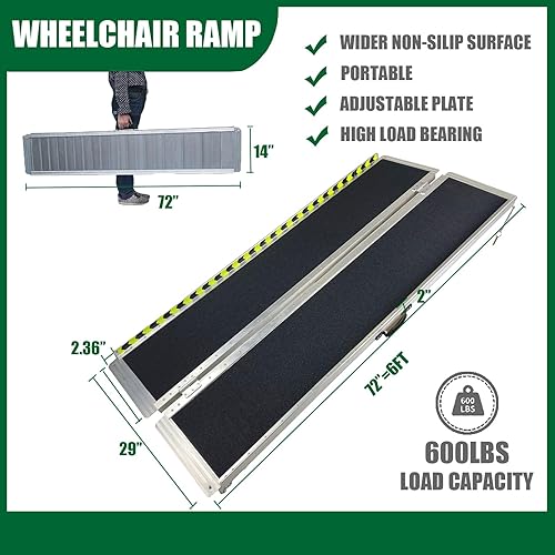 Miniatura 9 de Rampa antideslizante para silla de ruedas con una superficie antideslizante, rampa plegable de aluminio portátil de aluminio para scooter para