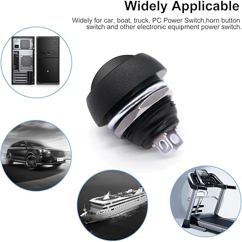 Miniatura 5 de Twidec 6 unids interruptor de botón momentáneo de 0.472 in agujero de montaje de 12 "encendido apagado mini redondo impermeable negro con cables