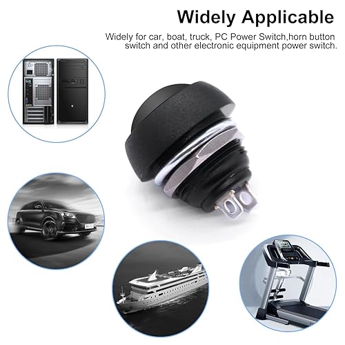 Miniatura 5 de Twidec 6 unids interruptor de botón momentáneo de 0.472 in agujero de montaje de 12 "encendido apagado mini redondo impermeable negro con cables