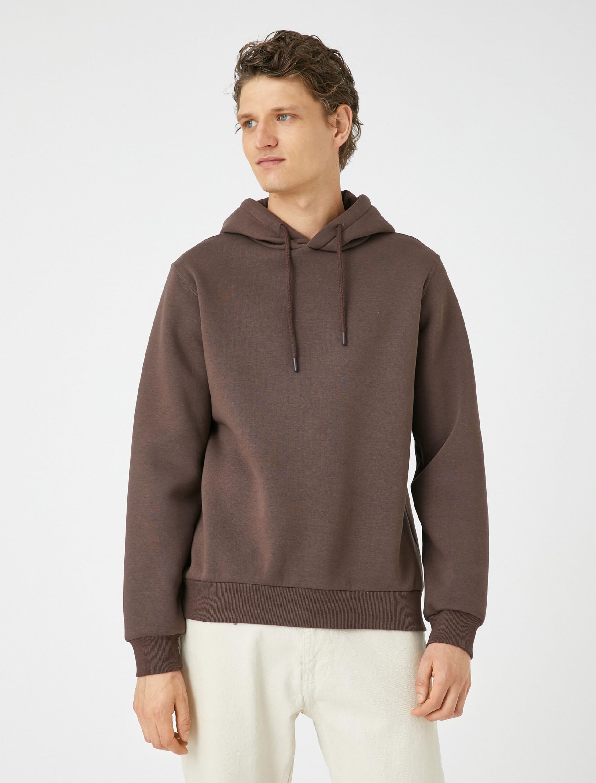 Koton Kapüşonlu Uzun Kollu Sweatshirt, Erkek, Kahverengi, 3XL
