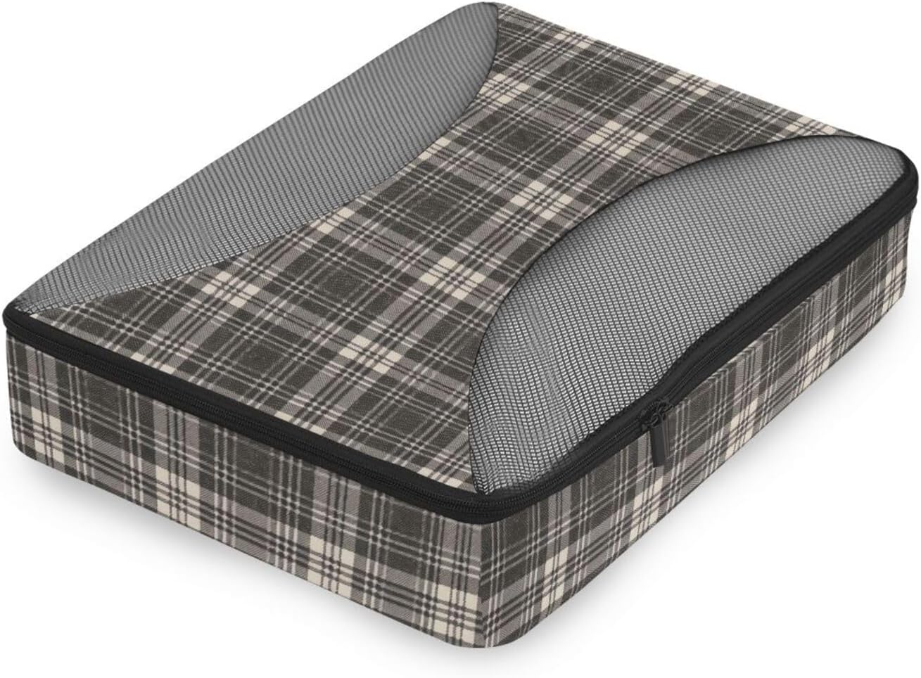 Gray-brown Check 4 Pcs set luggage organizer bags Mesh Travel Essentials lightweight packing bags
