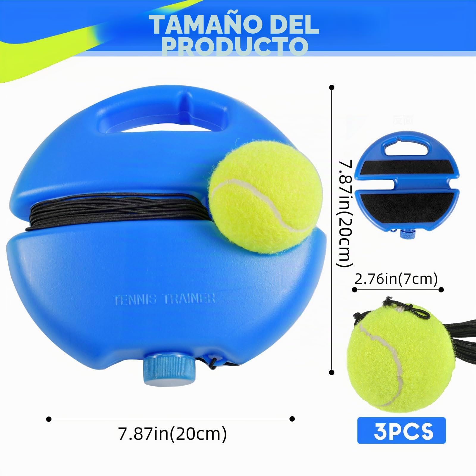 Funmo Juego de entrenador de tenis, tabla de base con 2 pelotas de rebote, banda de goma