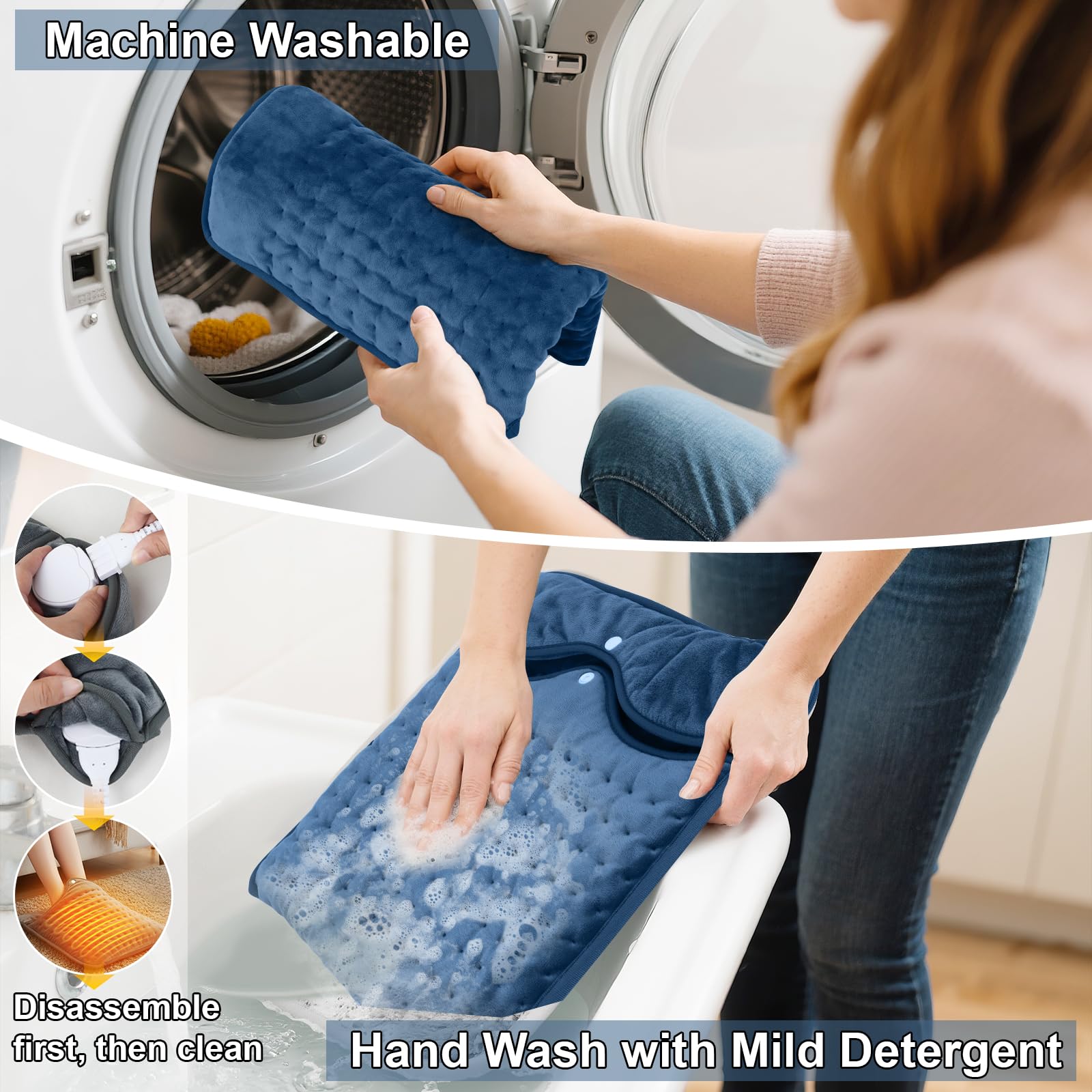 Calentador de pies eléctrico para mujeres hombres y personas mayores.Calentamiento rápido con 6 niveles de calor y temporizador.Alfombra Eléctrica Calefactora Lavable,Azul marino,40 x 40 cm.