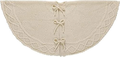 Miniatura 44 de Sattiyrch Faldón de punto para árbol de Navidad, decoración rústica gruesa para árbol de Navidad (crema, 36 pulgadas)