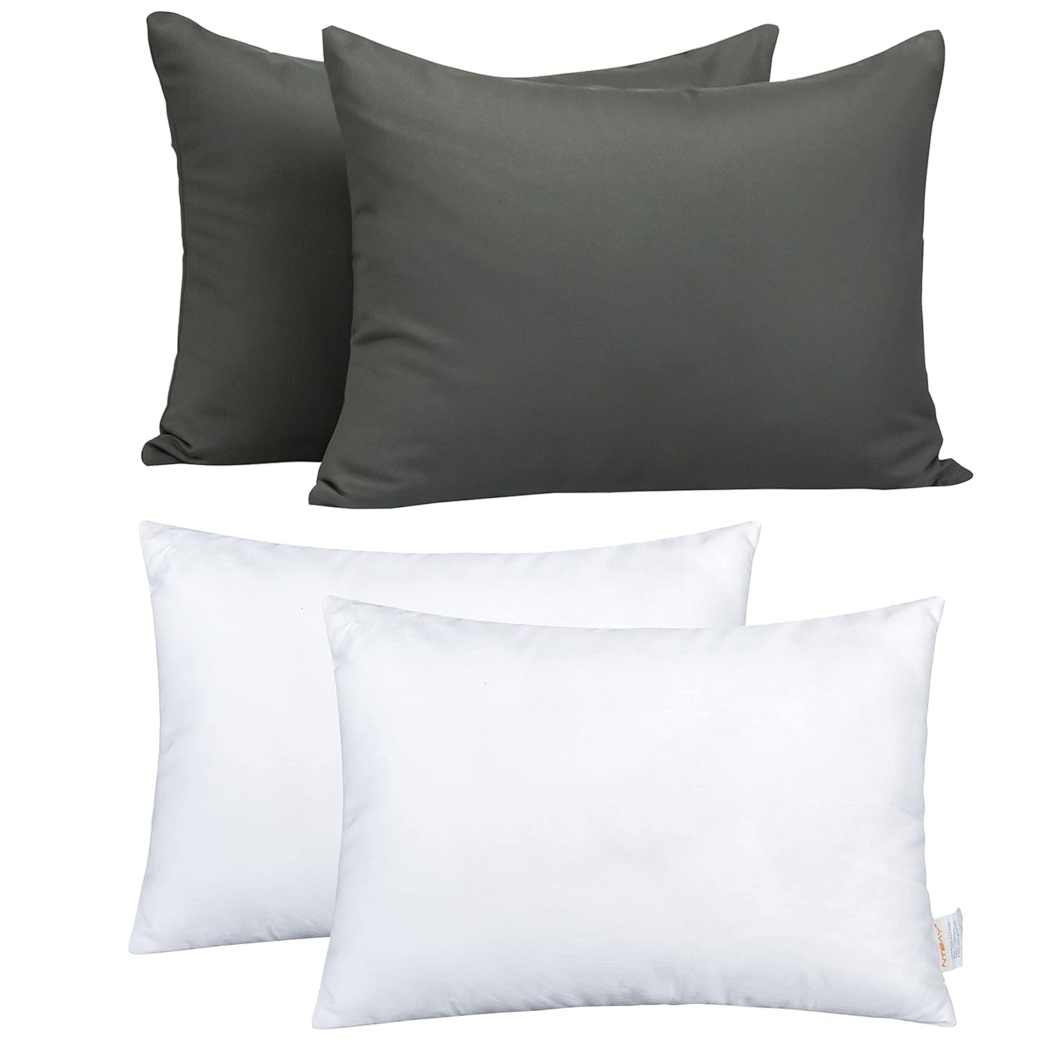 NTBAY 2 Pack Cotton 13" x18" Pillows with Toddler Microfiber Pillowcases, Soft Kids Crib Pillows for Sleeping with Zippered Baby Travel Pillow Cases in Daycare Preschool, Dark Grey