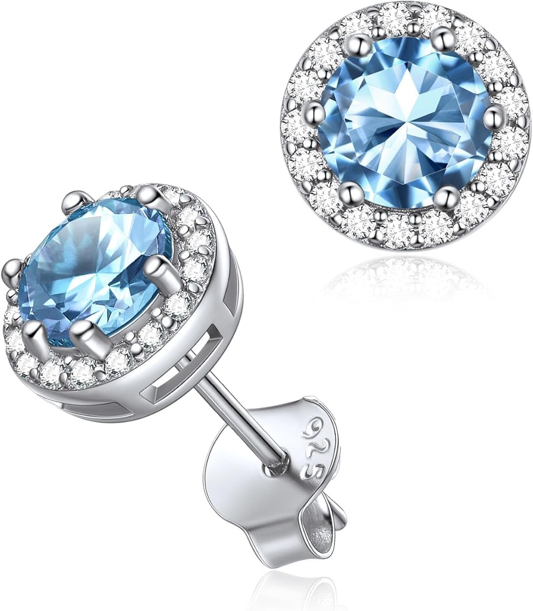 ChicSilver 925 Sterling Silver Heart/Round/Pear/Emerald Cut Birthstone Stud Earrings for Women Birthday Jewelry