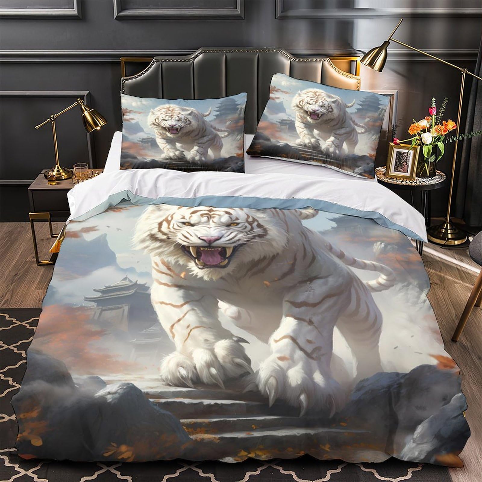 Housse de couette tigre blanc pour chambre de garçon parure de lit moderne 260x220