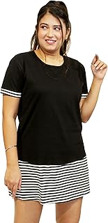 Pinkshell Women’s/Ladies/Girls Long Stripe Panel Polo T-Shirt, Round Neck Regular Fit/Side Pocket/Side Slit/Half Sleeves