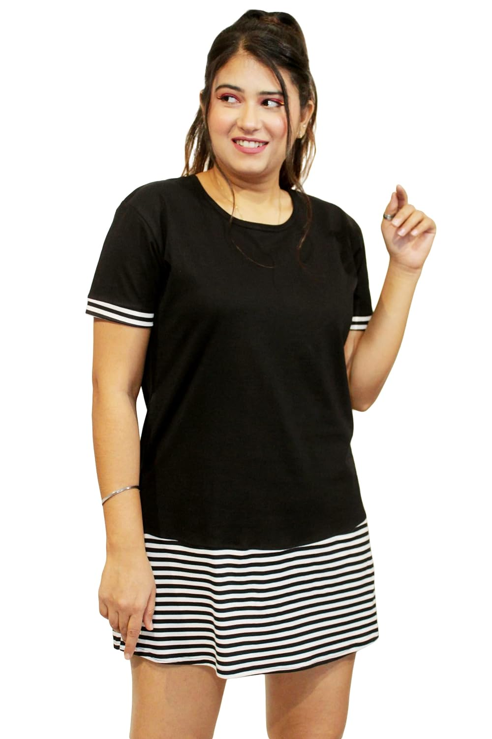 Pinkshell Women’s/Ladies/Girls Long Stripe Panel Polo T-Shirt, Round Neck Regular Fit/Side Pocket/Side Slit/Half Sleeves - Review, Price and Buying Guide
