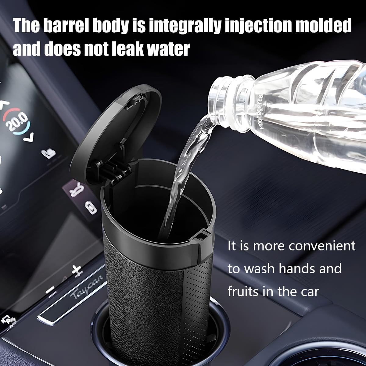 Car Trash Can, 2PCS Leakproof Mini Automotive Garbage Bin Side Door Cup Holder Dustbin with Lid, Vehicle Interior Storage Organizer Accessories, Universal for SUV, Sedan, Truck (Black)