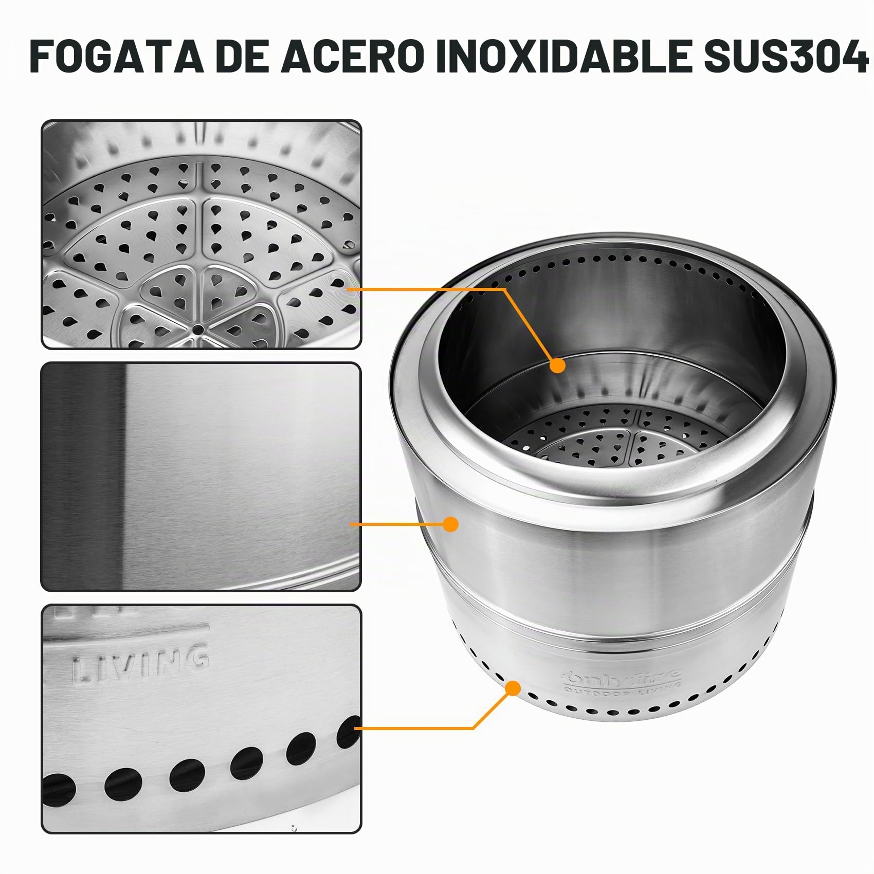 Onlyfire Brasero sin Humos Leña, Camping Portátil de Acero Inoxidable para Hogueras Al Aire Libre con Bolsa de Transporte para Camping, Barbacoa, Patio, Fiesta en El Jardín y Playa,⌀50 cm