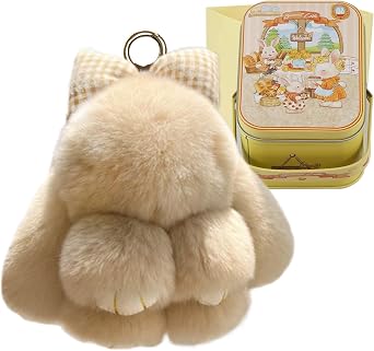 Bunny Keychain with Tin & Bag Cute Soft Plush Rabbit Keychain With Bow for Women Key Accessory Bag Charm