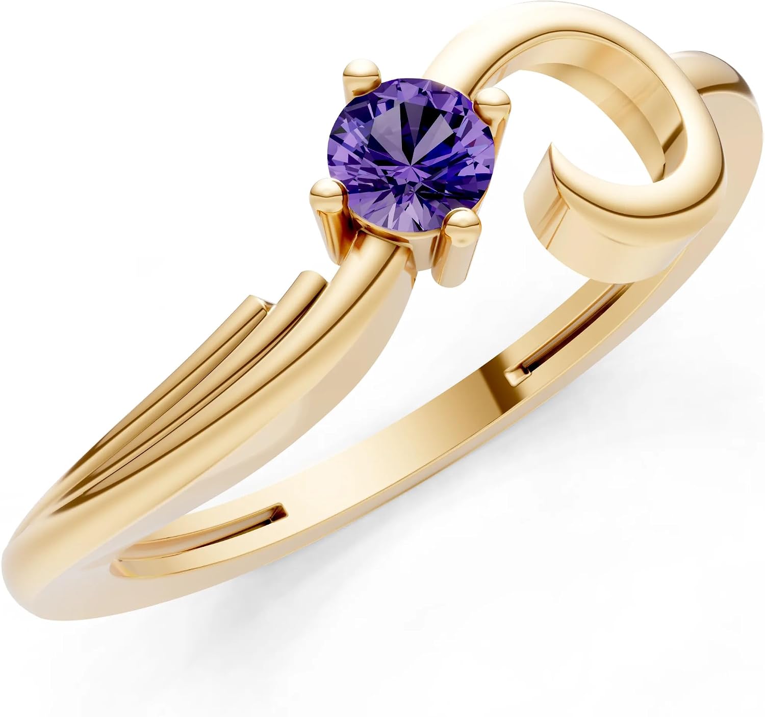 PEORA Round Cut Amethyst Stackable Band Available in Solid 10K, 14K or 18K Ring – White, Yellow or Rose Gold
