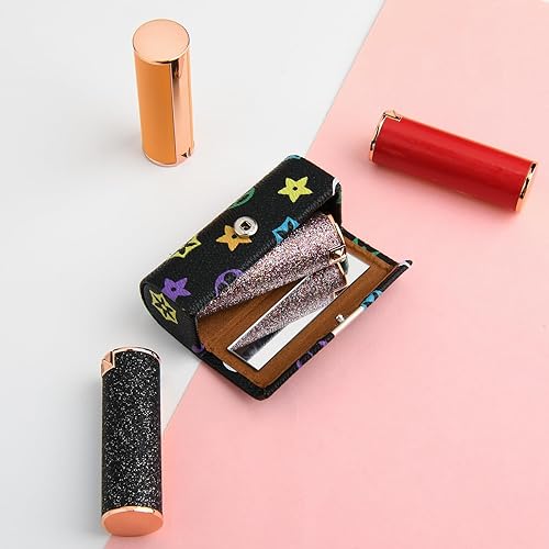 Miniatura 9 de Beautyflier Estuche de piel sintética para lápiz labial para mujer, con espejo, rectangular, estuche de viaje para maquillaje, monedero, soporte