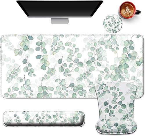 Miniatura 22 de Juego de alfombrillas de escritorio + teclado y alfombrilla para mouse con soporte para reposamuñecas, alfombrilla grande 4 en 1 para computadora