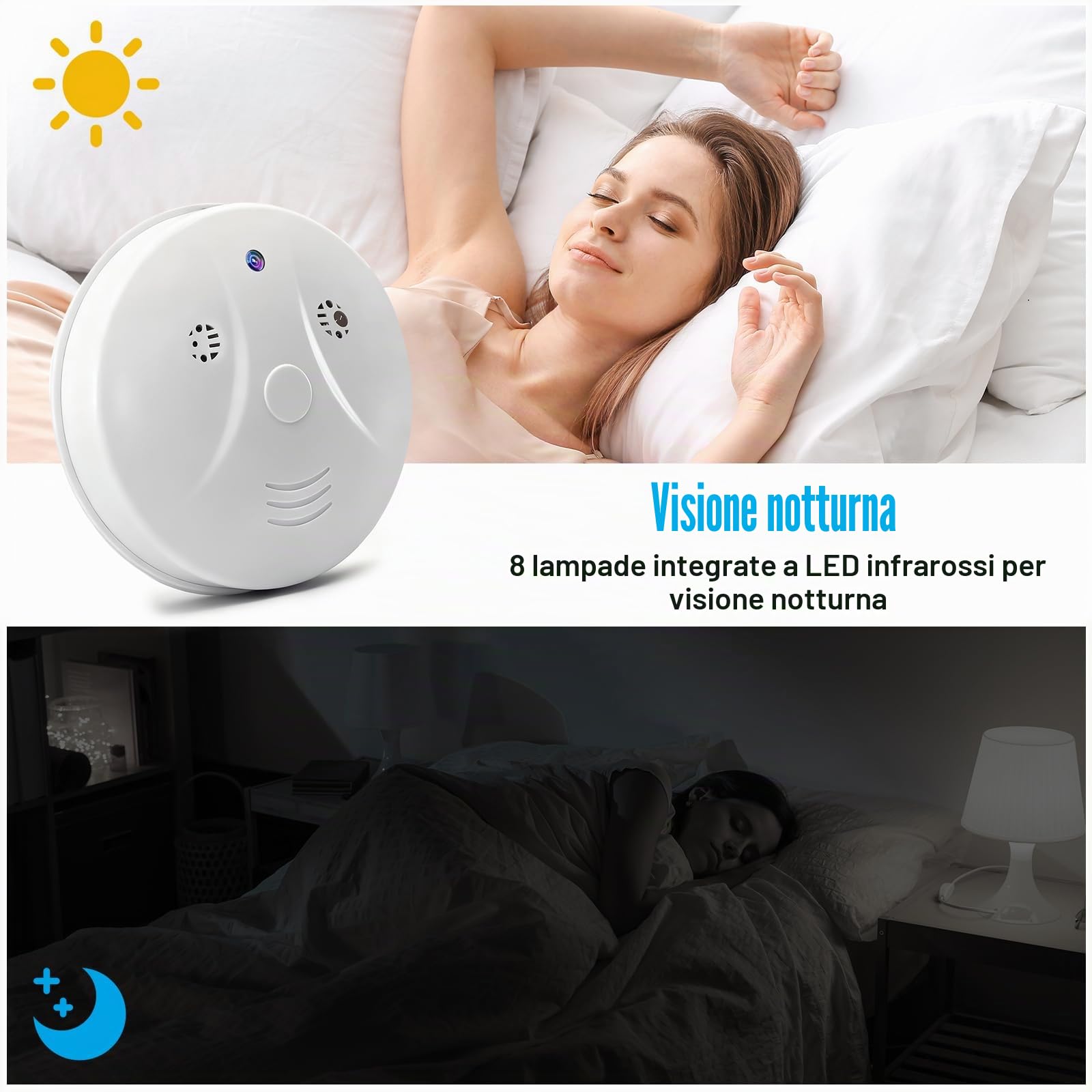 Telecamera nascosta WiFi, 2.4/5G Mini Telecamera Spia Wireless HD Rilevatore di Fumo, HD 1080P Micro Camera Spy con Visione Notturna/Rilevamento di Movimento