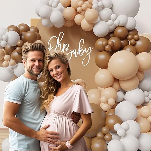 Miniatura 4 de Kit de guirnalda de globos neutros bohemios para revelación de género, arco marrón, nude, café, beige, crema, blanco mate, luz oscura, globos de