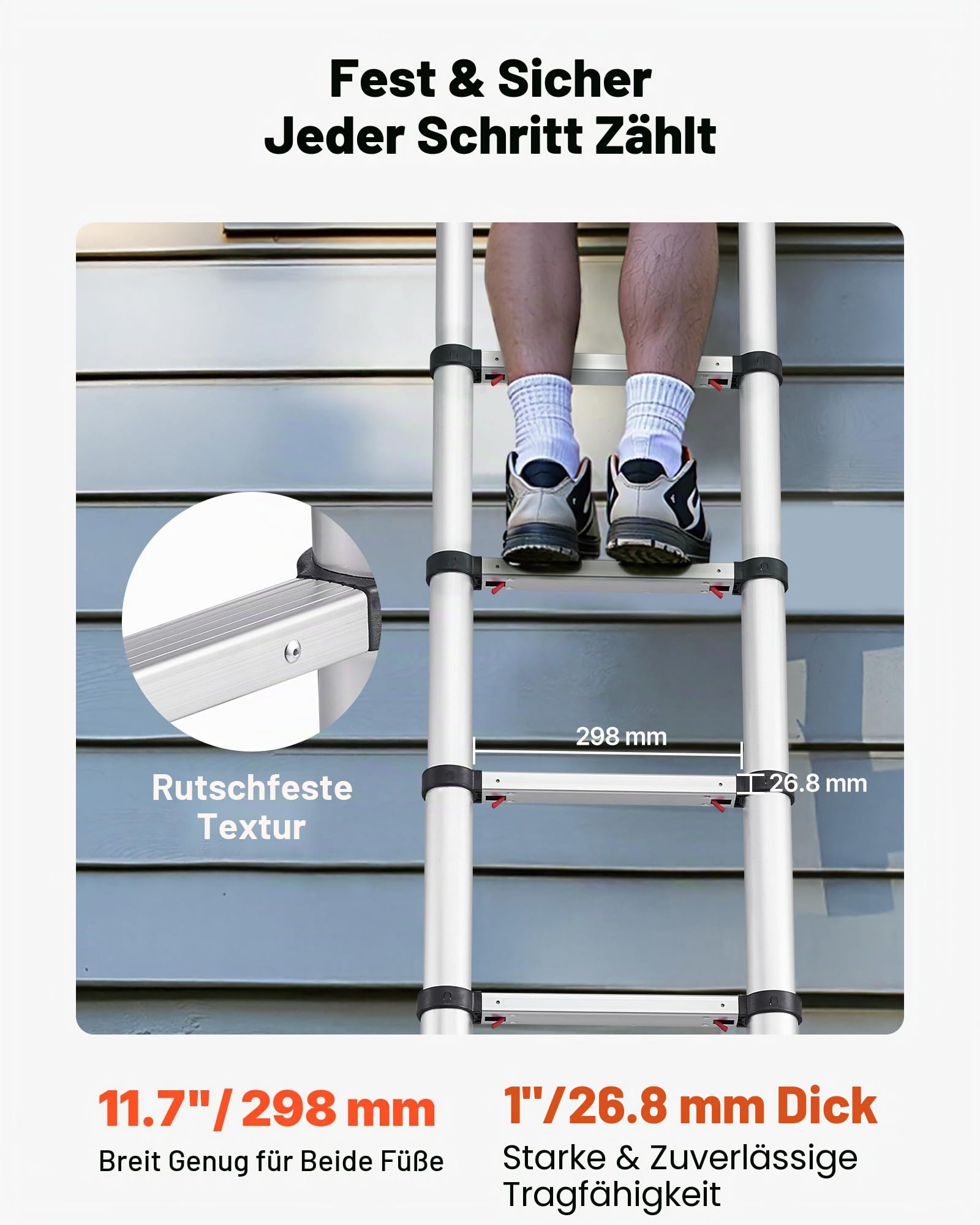 VEVOR Teleskopleiter 3740 mm, Aluminium-Klappleiter mit Einhand-Einzug, Mehrzweckleiter, belastbar bis 150 kg, Stehleiter, Haushaltsleiter, Außenleiter, für Haus, Garten & Dachboden