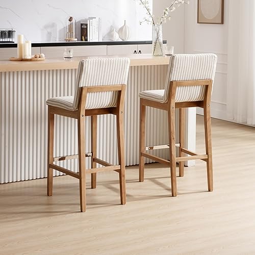 Miniatura 4 de Juego de 2 taburetes de bar tapizados modernos de 30 pulgadas con patas de madera natural, silla para isla de cocina, bar en casa, mesa alta, pub,