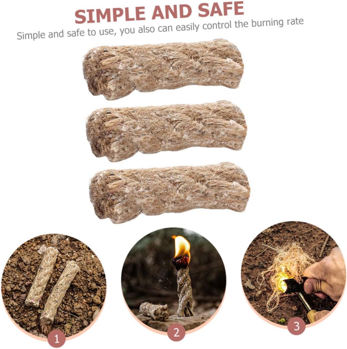 3pcs Professional Jute Rope Fire Starter Waterproof Fire Lighter for Camping Hiking Outdoor Cooking Ignition Tool for Stoves Fireplaces