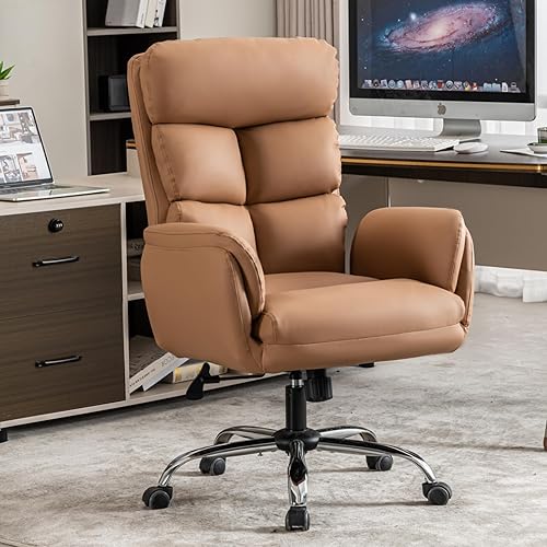 Miniatura 9 de Silla de oficina ergonómica moderna, silla giratoria de piel sintética, silla ejecutiva de escritorio para computadora con reposabrazos acolchados