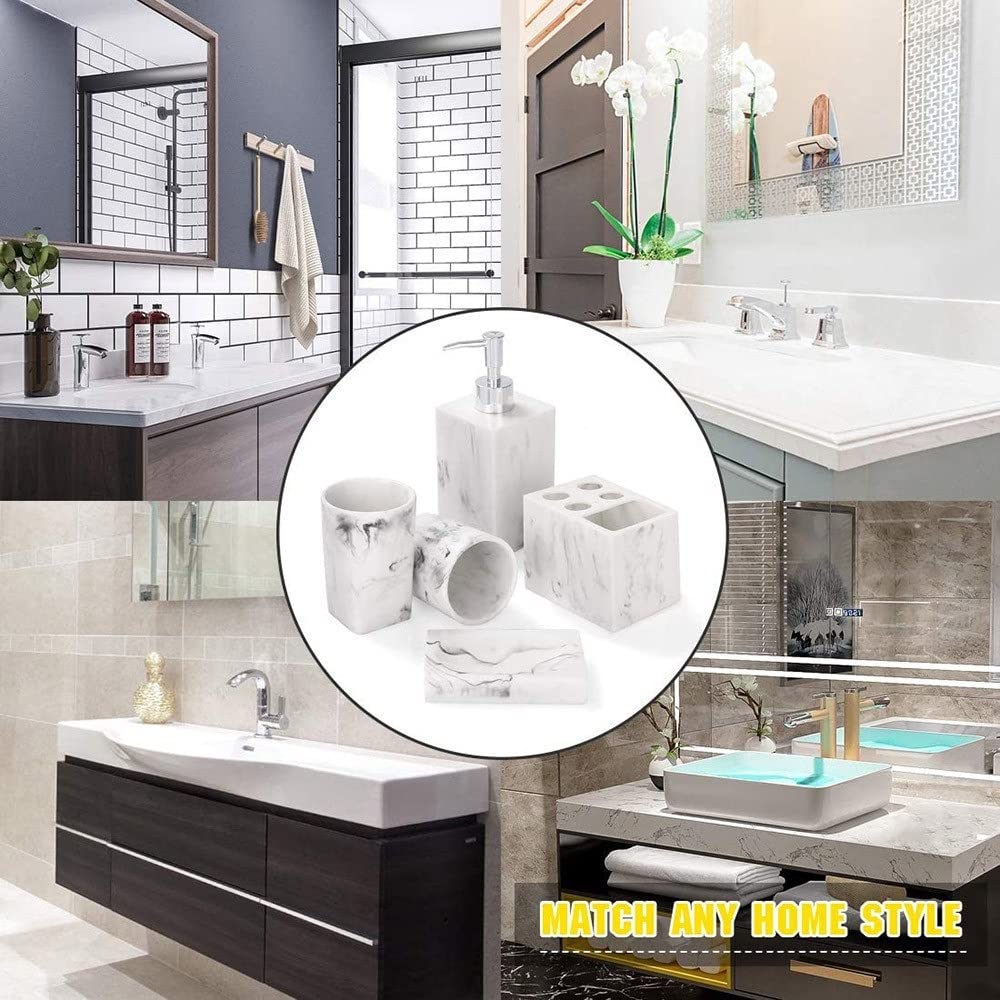 DSMYYXGS Juego de Accesorios for Baño 5 Piezas Colección Marble Pattern Accesorios Conjunto - Porta Cepillos de Dientes, Jabonera, Dispensador de Jabón, Vaso for Enjuague Bucal