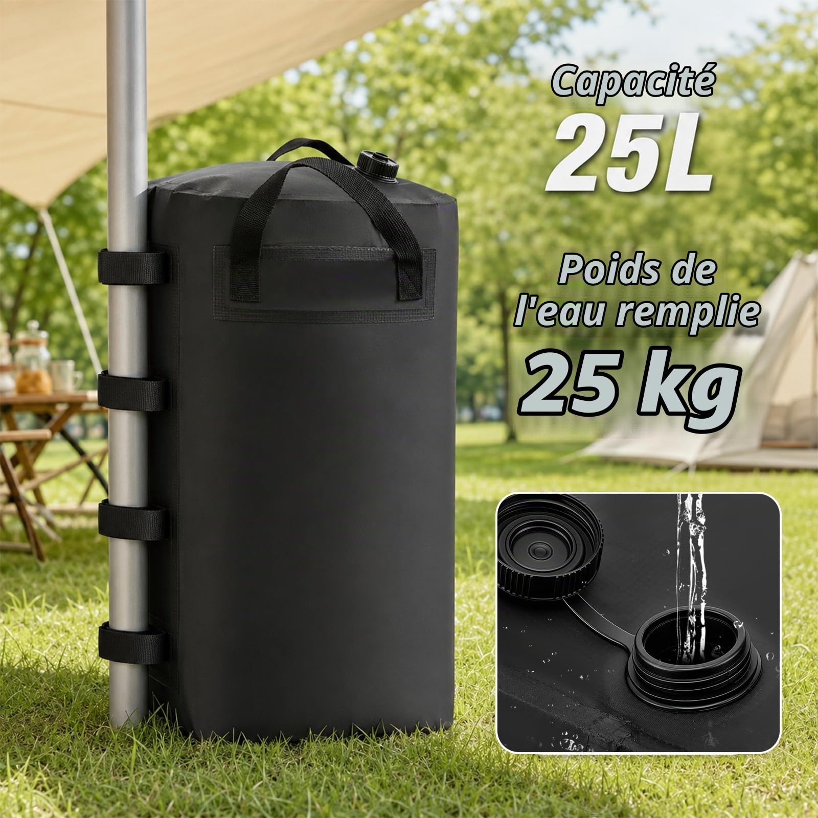 Lot de 4 poids de 25 l pour tonnelle, sacs de sable et pieds de tonnelle, remplis d'eau, sacs de lestage réutilisables, sacs de sable pour tonnelles, tentes de jardin, tentes de réception