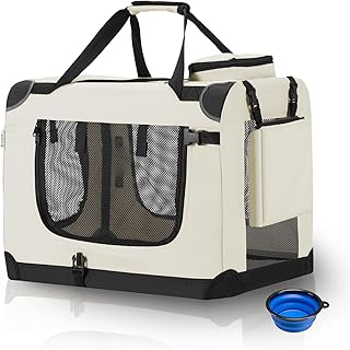 Juskys Hundetransportbox Lassie S faltbar & tragbar 34x50x36 cm mit Decke, Tasche & Griffen - Faltbare Transportbox für Hunde, Katzen & Haustiere - Oxford Stoff Hundebox Auto Hundetasche - Beige