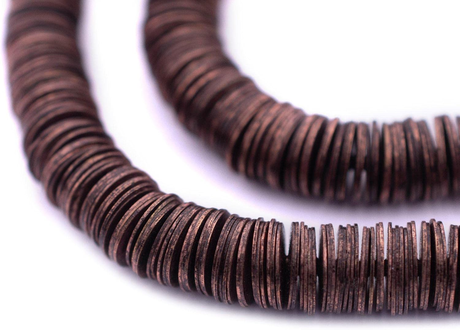 The Bead Chest Copper Flat Disk Heishi Beads (8mm), 15" Strand, Handmade for Jewelry Making & Crafts | Approximately 800 Beads