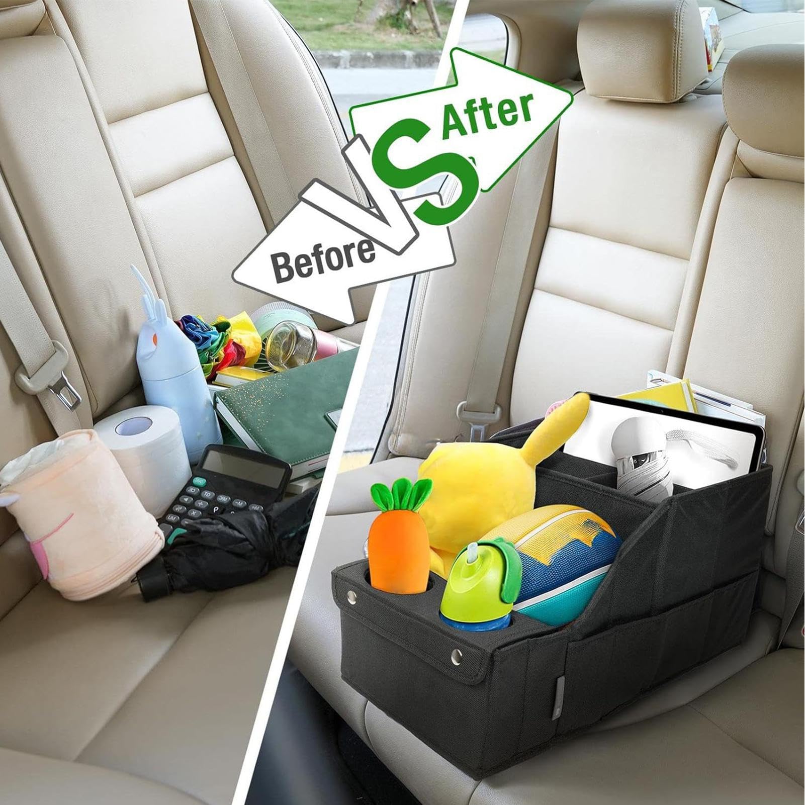 Organizzatore per sedile posteriore per auto, organizer per sedili auto | multi-tasca con 2 portabicchieri e supporto per tablet | Organizzatore da viaggio per viaggiare, viaggio su strada, viaggio