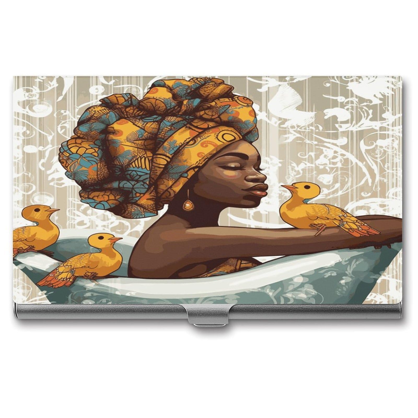 JTREHY African Women Business Card Holder Slim Purse Name Card Holder Portable Metal Business Card Case Wallet Large Capacity Lightweight Business Card Case for Men Women