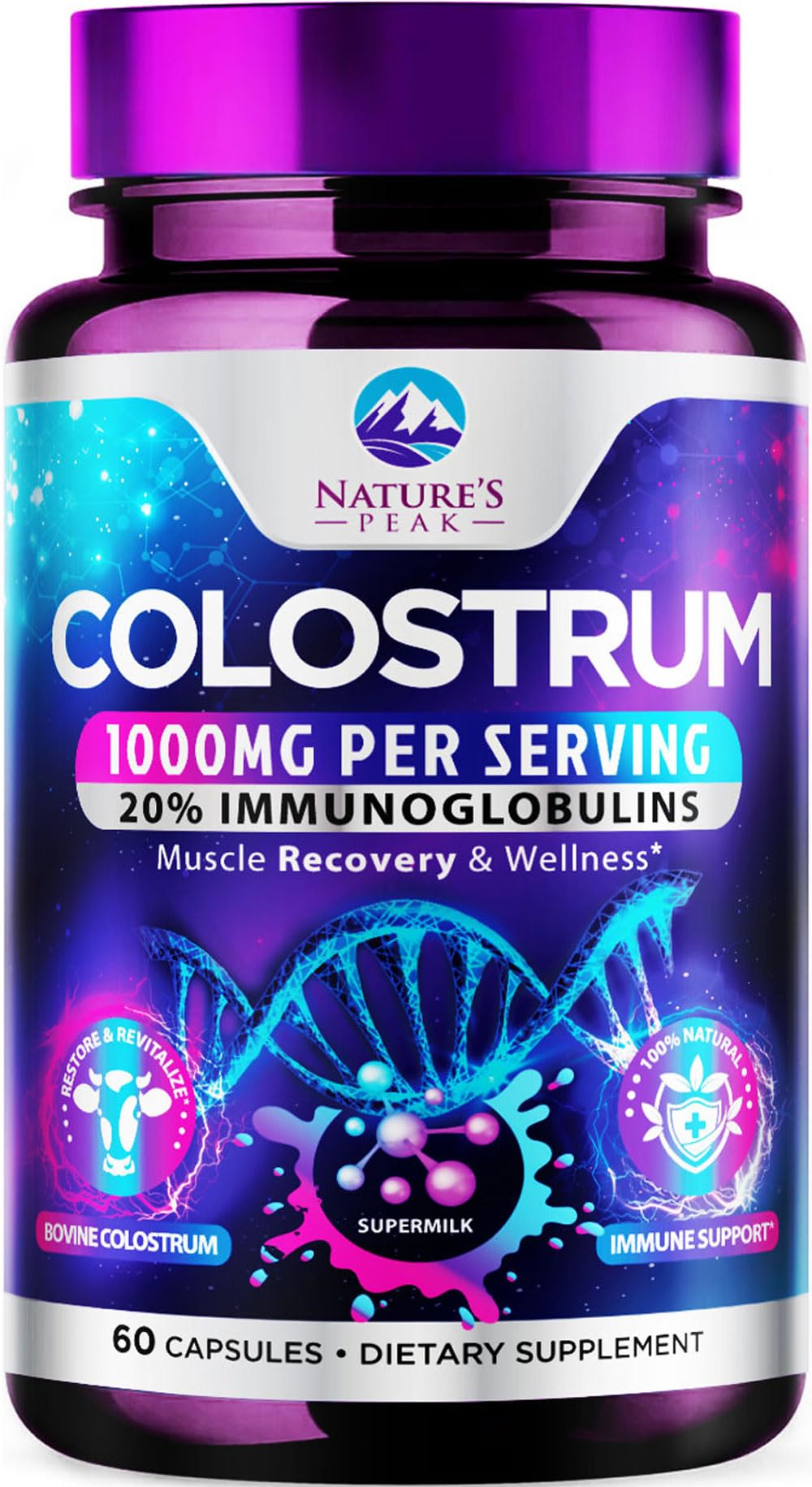 Bovine Colostrum Supplement 1000mg - with 20 Immunoglobulins IgG for Immunity Immune Support Energy Gut Health SP Colostrum