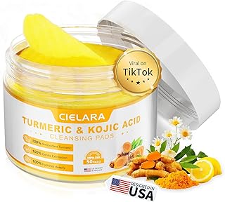 Turmeric Kojic Acid Cleansing Pads for Dark Spots, Lemon Turmeric Pads with Vitamin C & E, Deep Clean Pores, Hydrate & Plump Skin Exfoliating with Kojic Acid 50 Count