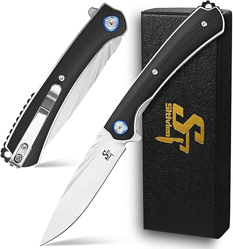 Sitivien ST144 - Cuchillo plegable, hoja de acero 14C28N, cuchillo de bolsillo con mango G10 para acampar EDC al aire libre, supervivencia,