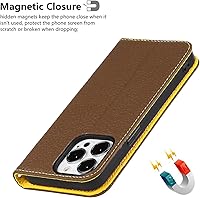 Vista 112 de iCoverCase Funda tipo cartera compatible con iPhone 13 Pro Max con ranuras para tarjetas, funda magnética de piel auténtica con bloqueo RFID, Naranja