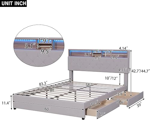 Miniatura 2 de P PURLOVE Base de cama de madera tapizada tamaño Queen con cabecera y funda de almacenamiento para sala de estar y dormitorio