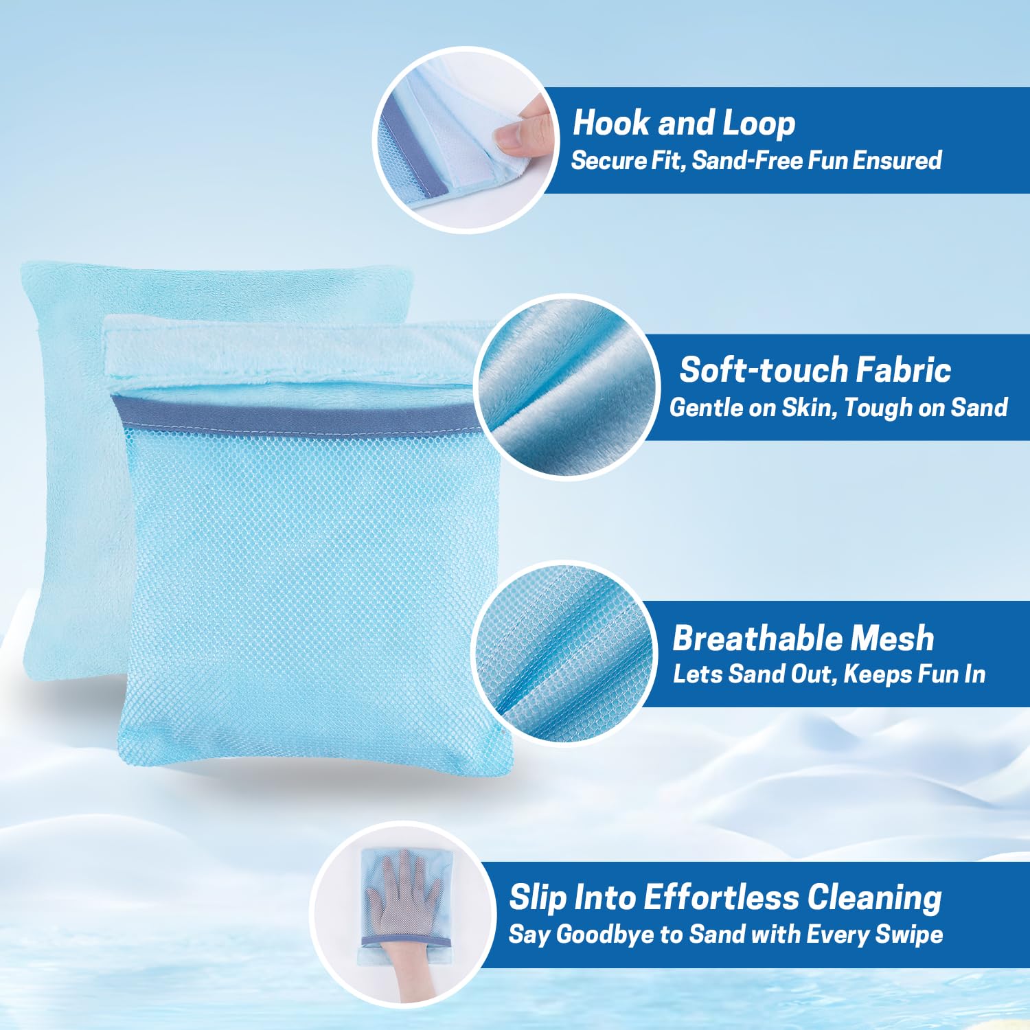 GNEGNI 3pcs Sand Removal Bag, Sand Remover for Beach, Soft Powder Bag Pouch Sand Cleaner, Talc-Free Sand Remover Brush for Beach Feet Surf, Ocean, Lakeside Recreation, Vacation Essentials