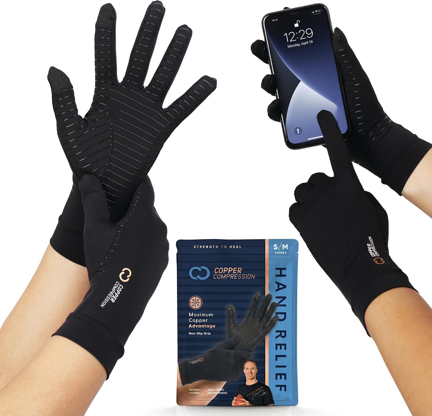 Copper Compression - Guantes de compresión de todos los dedos para artritis ¡#1 en mayor contenido de cobre GARANTIZADO! Los mejores guantes con infusión de cobre para túnel carpiano, escribir en el ordenador y soporte para las manos. 1 PAIR de guantes (X