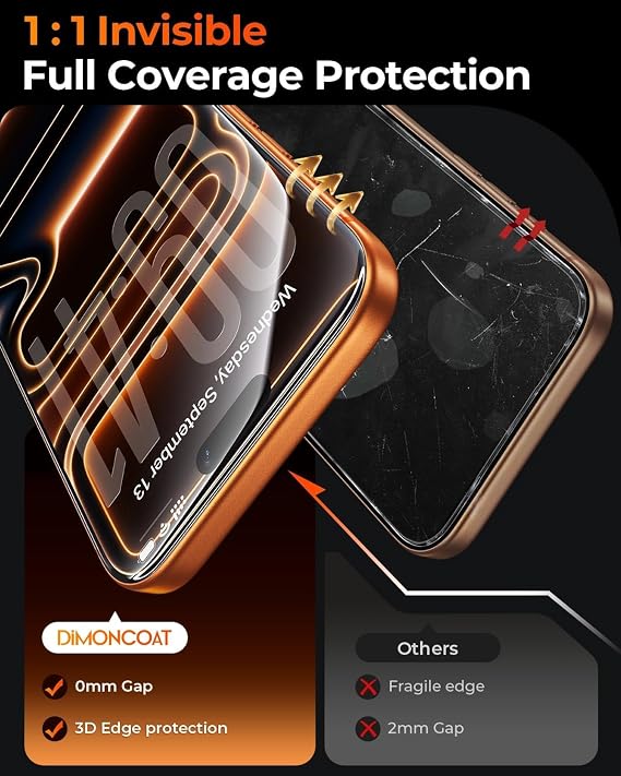 DIMONCOAT Top 9H++ Glass 2 Pack for iPhone 17 Pro Screen Protector 6.3''